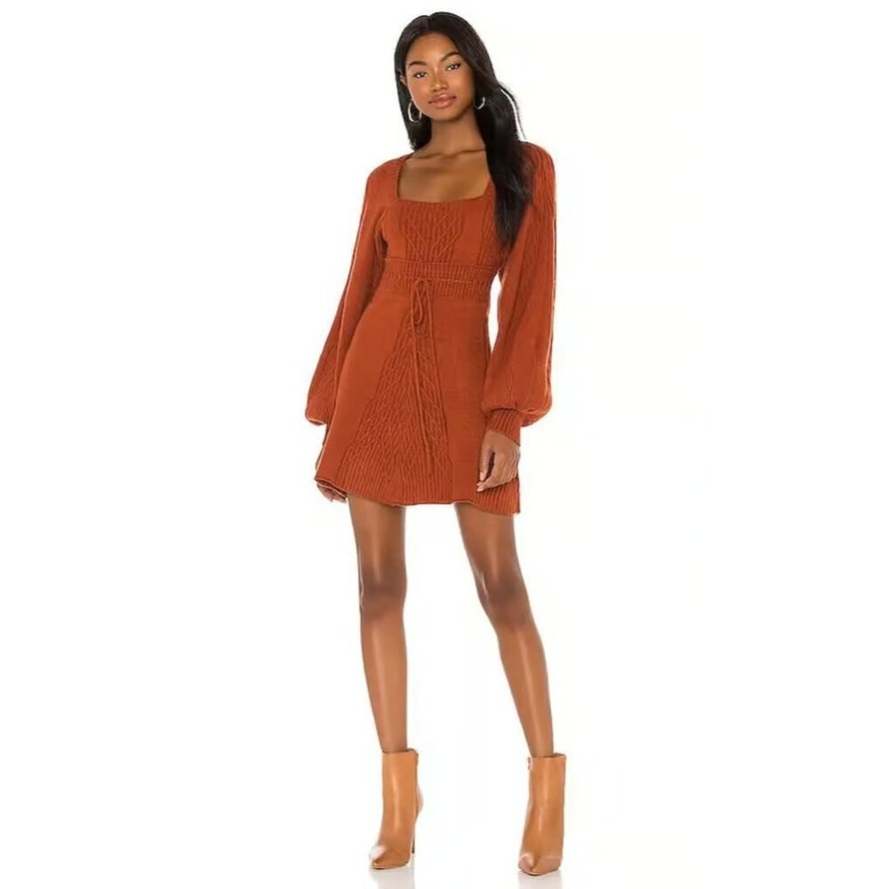 Free People‎ Emmaline Mini Sweater Dress Cut Out Back in Burnt Orange Small